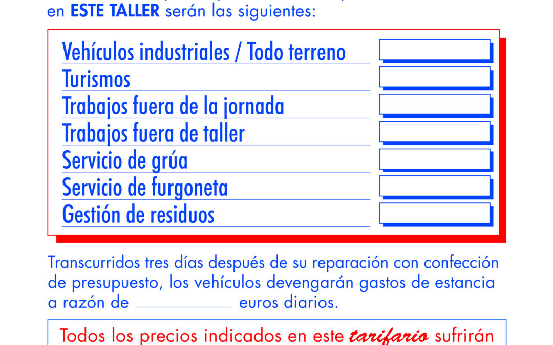 ASPA. TARIFARIOS HORA DE TALLER