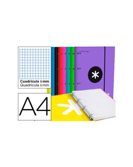 Carpeta Antartik 4 anillas forrada con recambio. Colores Surtidos